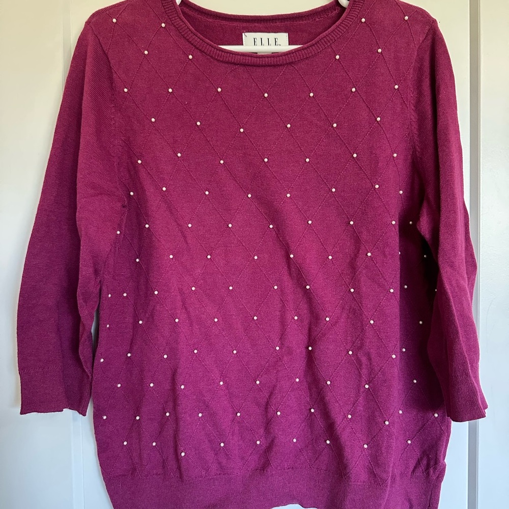 Elle Pink Sweater with Pearl Accents